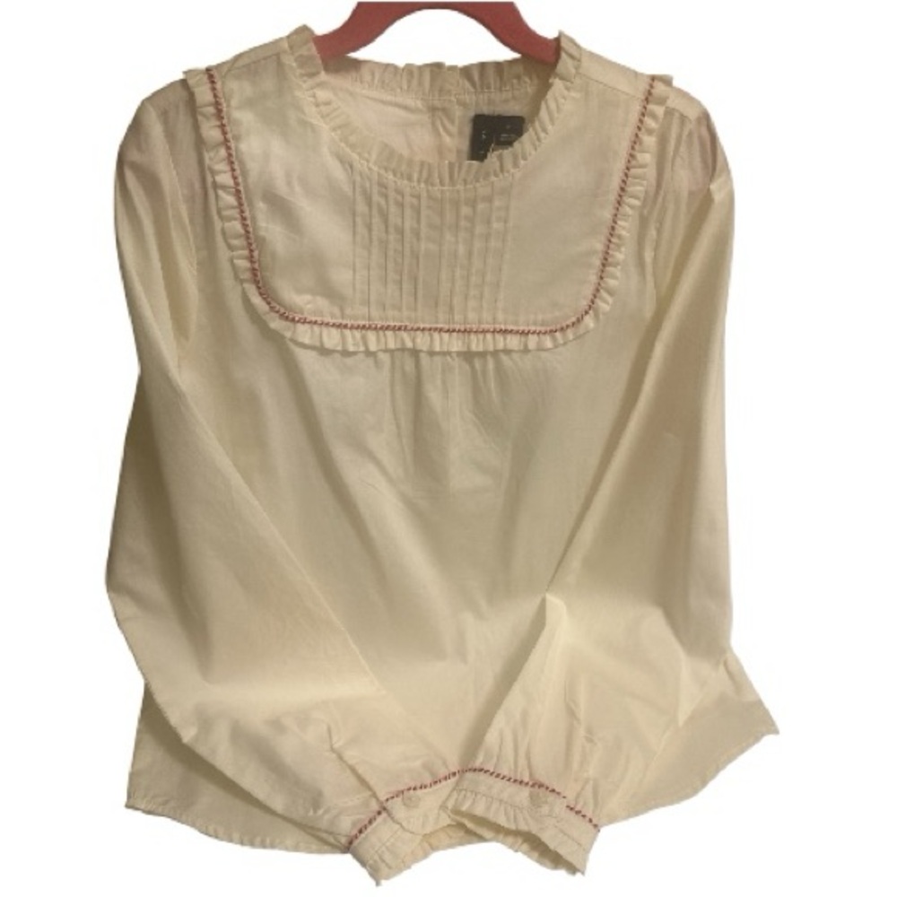 Janie & Jack Cream Long Sleeve Blouse with Ruffle Trim